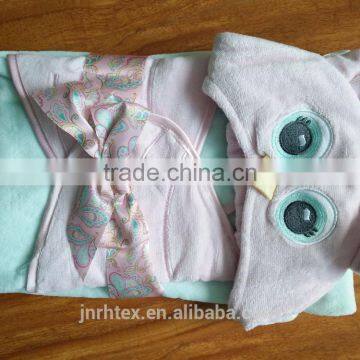 Owl cotton velour animal baby hooded bath towel