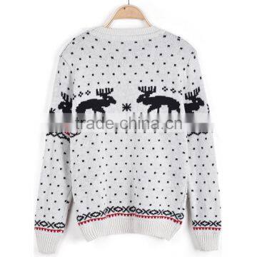 White Crew Neck Long Sleeve Polka Dot Knitting Deer Pattern Custom Christmas Sweater photo-2