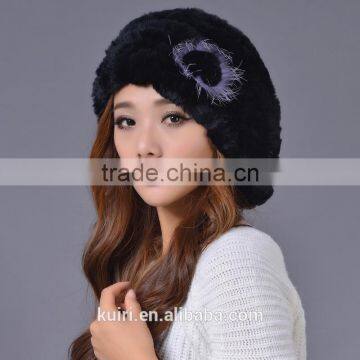 2016 New Genuine Rex Rabbit Fur Hat Knitted Rabbit Fur Cap Real Rabbit Fur Headwear Winter Warm Womens Hat photo-5