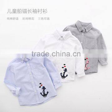 S33473W Hot Sale Children Boys Shirts Cotton 100% Solid Kids Embroidery Shirts