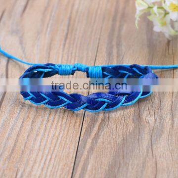 Handmade Adjustable Wristbands Braided Blue Leather Bracelet PU