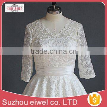Long Sleeve White Lace Applique Wedding Dress photo-3