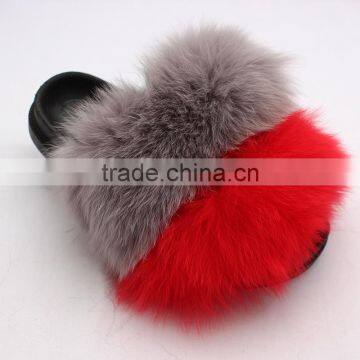 Myfur Fashionable Design Multi Fox Fur Slippers Fur Slides for Girls