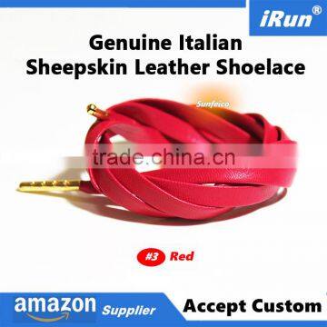 Red Sheepskin Leather Shoelaces - Flat Leather Sneaker Shoelaces - Accept Custom Color - Custom Length - 100% Genuine Leather