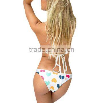 Polyester Bikini Flexible Backless Two Piece Padded Printed Heart Pattern White Sold By Set photo-3