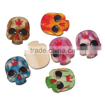 New Design Mixed Color Two Holes Skull Shaped Wood Buttons