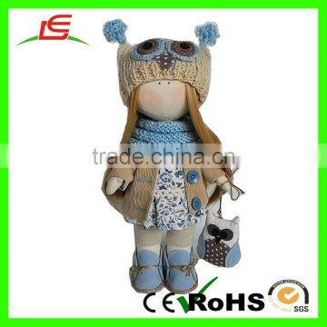 Alibaba wholesale brown hair plush dream girl doll wearing owl map and bag