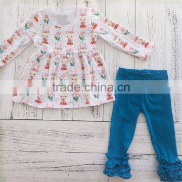 Best seller suitable for children rabbit print tunic dress ruffle icing leggings outfits