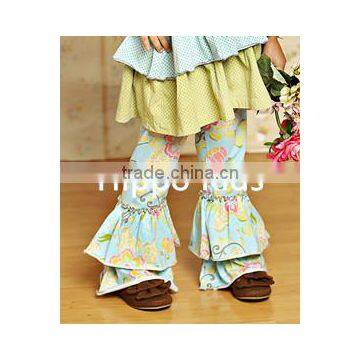 Wholesale new pants design for girl blue tango leggings girl boutique ruffle pants