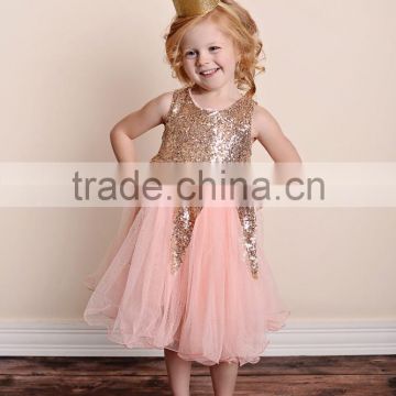 Toddler Girls Sequined Dress Pink & Gold tulle Princess baby kids toddler sequin sparkle dress