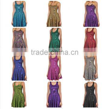 picture fashionable blue mermaid casual dresses digital printed skater dresses S119