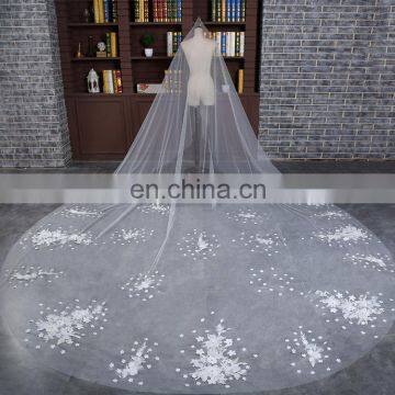 HSP1704 High quality Lace Appliqued Veil Wedding Bridal Long Cathedral