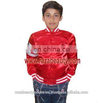 Kids Red Satin Varsity Jackets, Custom Embroidery Satin Baseball Jackets, Children Bomber Jackets