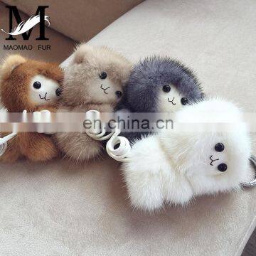 High Quality Custom Real Mink Fur Animal Monkey Keychain / Fur Monkey Key Chain