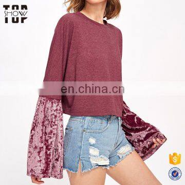 Wholesale Crewneck Sweatshirt Plain Sweatshirt Custom Velvet Bell Sleeve Mixed Top photo-4
