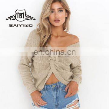 Wholesale Stocks Women Sexy Backless V Neck Batwing Long Sleeve Knit Sweater