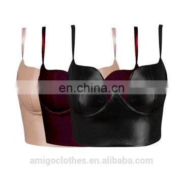 Amigo 2017 New Design Black Strap Sexy Leather Crop Top for Big Boobs Women photo-2