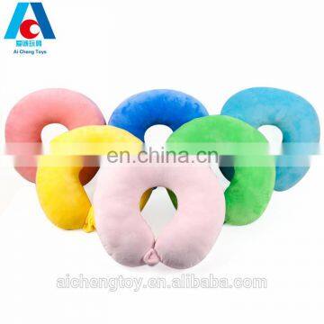 factory custom low price soft plush letter U shaped neck pillow can be buckled