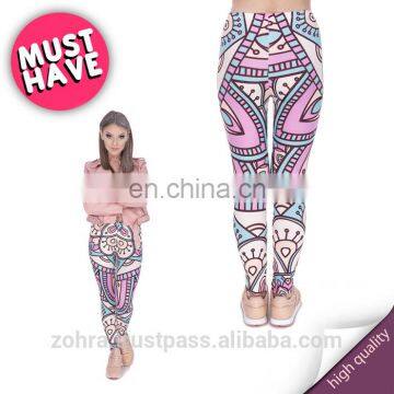 Mandala Turquoise and Pink Stretch Fashion Casual Printed Photo Gym Tights Brand Pants Elastic Tight Pants Leggings for Woman