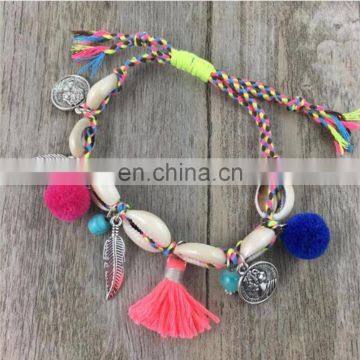 Colourful Boho Pompom Beaded Ethnic Shell Bracelet Gypsy Aztec Indian Tibet