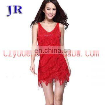 L-7005 Sexy shiny fabric fringe stage latin dance dress for women