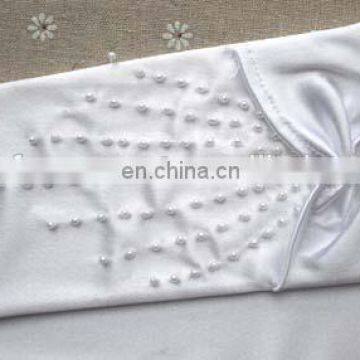 2014 Fashion Newest Elegant Bows With Star Beaded Fingerless Satin Wedding Hand Gloves,Wholesale Pearl Beaded Bridal Gloves photo-3