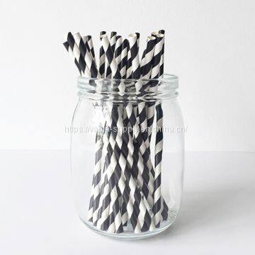 Black And White Striped Paper Straws Biodegradable Compostable 6mm