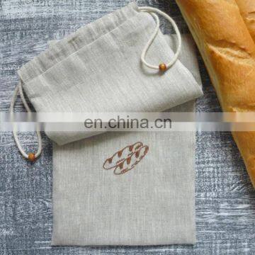 Linen grey long baguette bread bakery drawstring bag