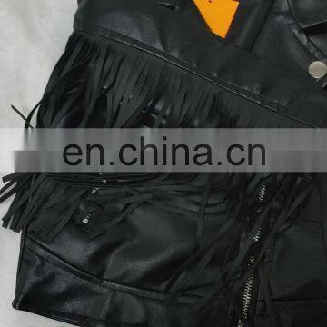 PU leather spring girl jacket school slim short long-sleeved tassel coat pure color black kids fashion autumn tops