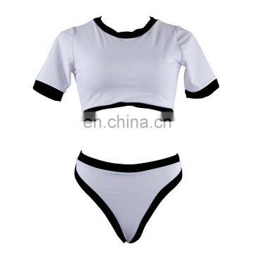 OEM New Short-Sleeved Split Tube Top Bikini Brazilian Swimsuit Sexy High Waist Swimwear Thong Bottoms T-Shirt Bikini
