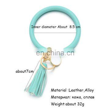 PU Leather Key Chain Women Circle Tassel Bracelet Wristlet Keychains Girl Key Ring Wrist 35colors photo-4