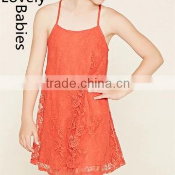 Kids fashion dresses 2016 straps cami lace fabric A- line dress