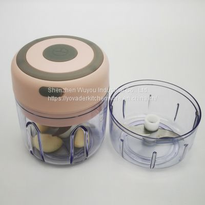 2 Cups(100ml+250ml Bowl) Electric Small Wireless Waterproof USB Charging Mini Garlic Food Chopper Blender Mincer Portable Food Processor