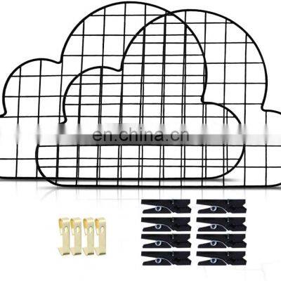 Cloud Shaped Metal Wire metal Wall Photo Display Hanging Grid Panel shelf