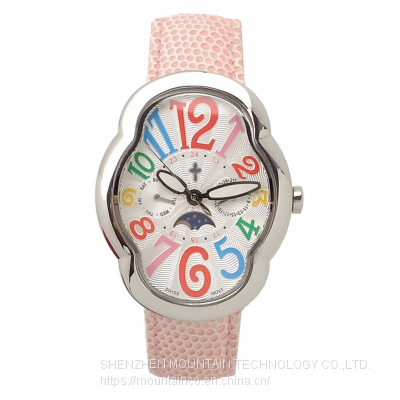 Stainless Steel Fashion Women Watches Lady Genuine Leather Multi-funcation Watch