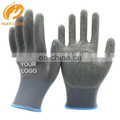 HY EN388 Customized 13 Gauge Textured grip Fishing gloves with Polyurethane Palm Coated Latex Strong Grip palm for Gardening