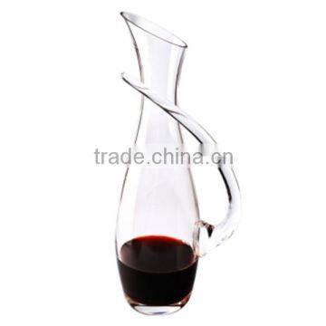 Mouth Blown Transparent Crystal Dipped Finish Wine Decanter With Handle photo-4