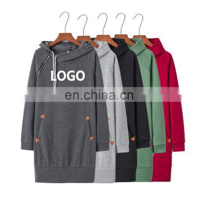 Oem Plain Long Sleeve Girls Casual Pullover Hoodie Sweatshirt Dress Wholesale