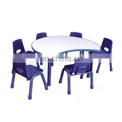 Best Selling Cheap Kindergarten Furniture Set Plastic Table and Chair Set Moon Shape Classroom 6 Seater Children for Study Kids