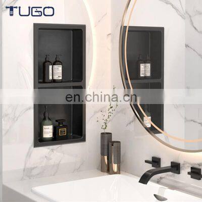 Bathroom accessories wall mounted  recessed stainless steel double black shower niche metal shelves