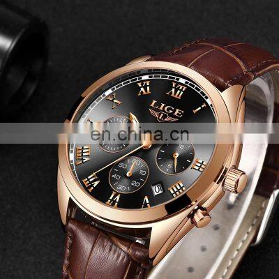 Lige 9852 24 Hour Date Men Quartz Watch Reloj Waterproof Clock Luxury Leather Watches Men Lige Brand