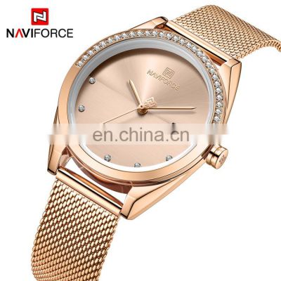 NAVIFORCE NF5015 Charm female crystal full stainless steel japan quartz movement girls hand watch