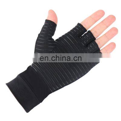 Black Half Finger Copper Infused Carpal Tunnel Arthritis Compression Gloves For Pain