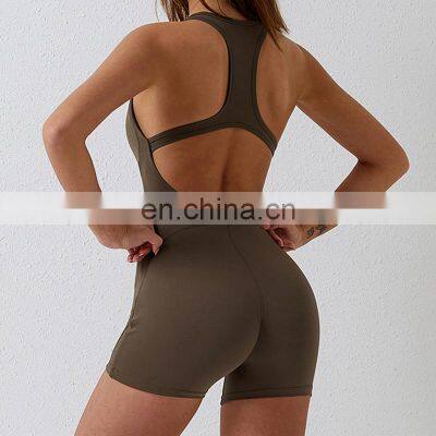 New Design Custom Sexy One Piece Hollow Out Compression Shorts Sports Training Dance Wear Yoga Jumpsuit Women Fitness Bodysuit