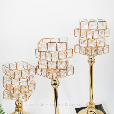 European Crystal Rubik's Cube Candlestick Golden Iron Hollow Ornaments Crafts Romantic Candlelight Dinner Wedding Ornaments photo-4