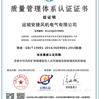 Quality Management System Certificate