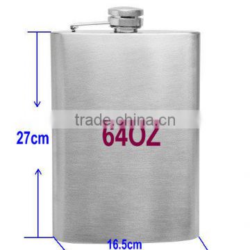 60oz large stainless steel hip flask with PU bag