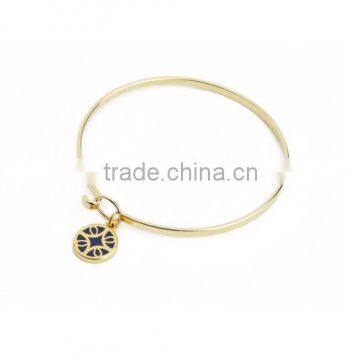 Wholesale Gold Jewelry, Stainless Steel Round Charm Florence Bangle