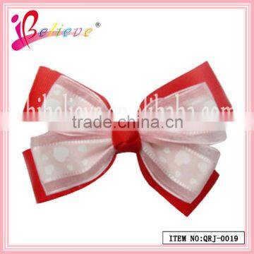 High quality fancy ribbon bow hair clip for girls valentines day candy gifts (QRJ-0019)