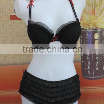 Balck sexy mesh mature bra panty set